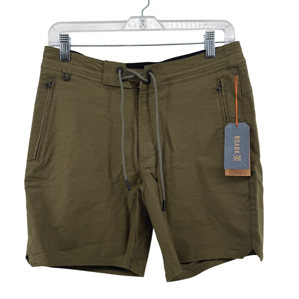 NEW Roark Layover Traveler Shorts Mens 28 Military Green Stretch 17" Outseam